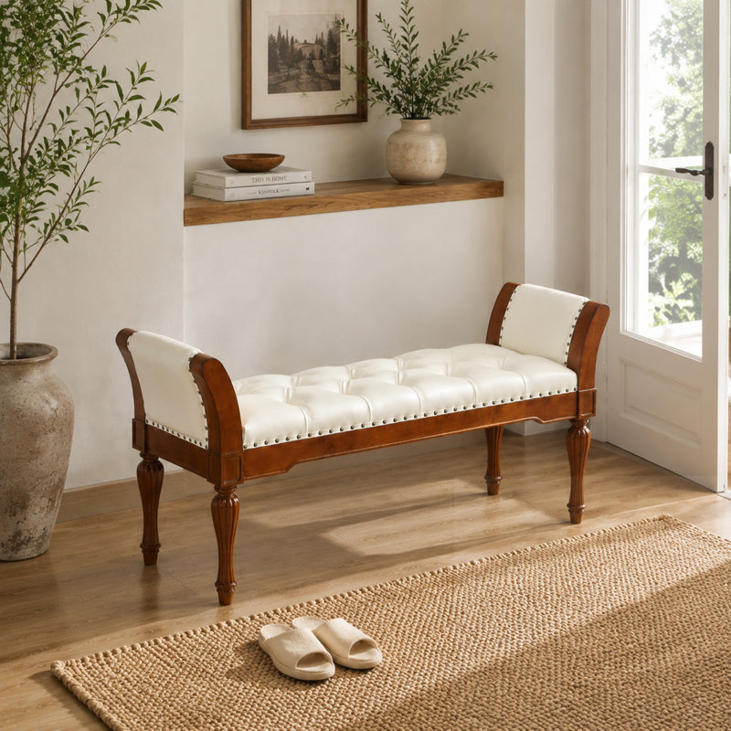 Banc touffeté avec coussin, Beige, Beige