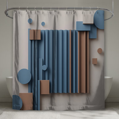 Blue Brown Geometric Shapes Shower Curtains Extra Long