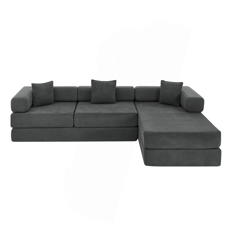 Boneless 108'' Modular Sectional Sofa With L-Shape Chaise, Boneless Cloud Couch With Deep Seat, Sponge Compression Sofas No Assembly Required, Modern Sofa Fold-Out Sofa Bed,With Removable Backrest