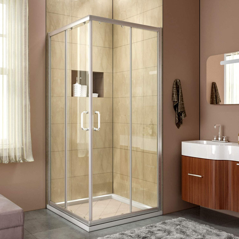 Cabine de douche à porte carrée encadrée l 34 po x P 34 po x H 72 po, Nickel
