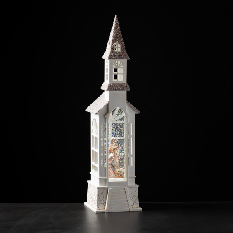Église scintillante de Noël 18 po, blanc