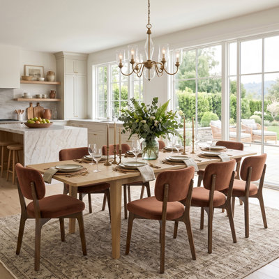 9-Piece Extendable Dining Table Set with Upholstered Solid Wood Chairs