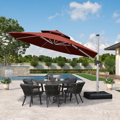 Outdoor Double Top Ronud Deluxe Cantilever Umbrella, With Base,Brick Red