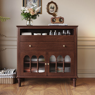 Dark-walnut Solid Wood+Glass Sideboardze