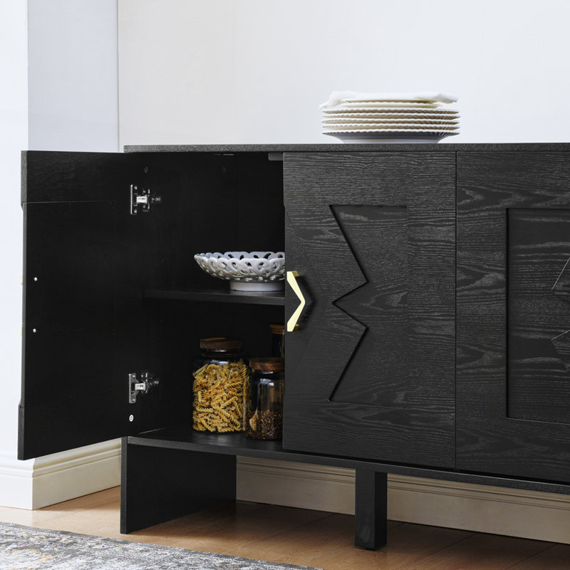 Modern Sideboard Buffet Cabinet with Storage TV Media Console Adjustable Shelves for Various Rooms, Black