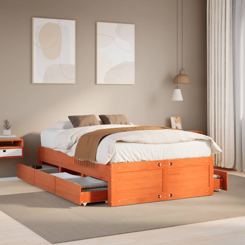 Lagarde Solid Wood Storage Bed, Wax Brown, Small Double (4')