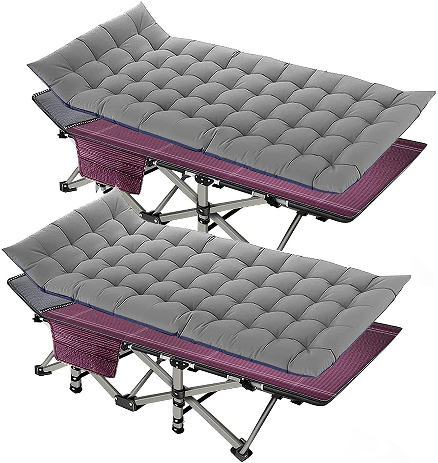 Folding Camping COT Bed, Multipurpose Heavy Duty Outdoor Sleeping Guest Bed with 2 Sided Mattress \u0026 Carry Bag (Set of 2) JTANGL Color: Red, image size:1420x1500