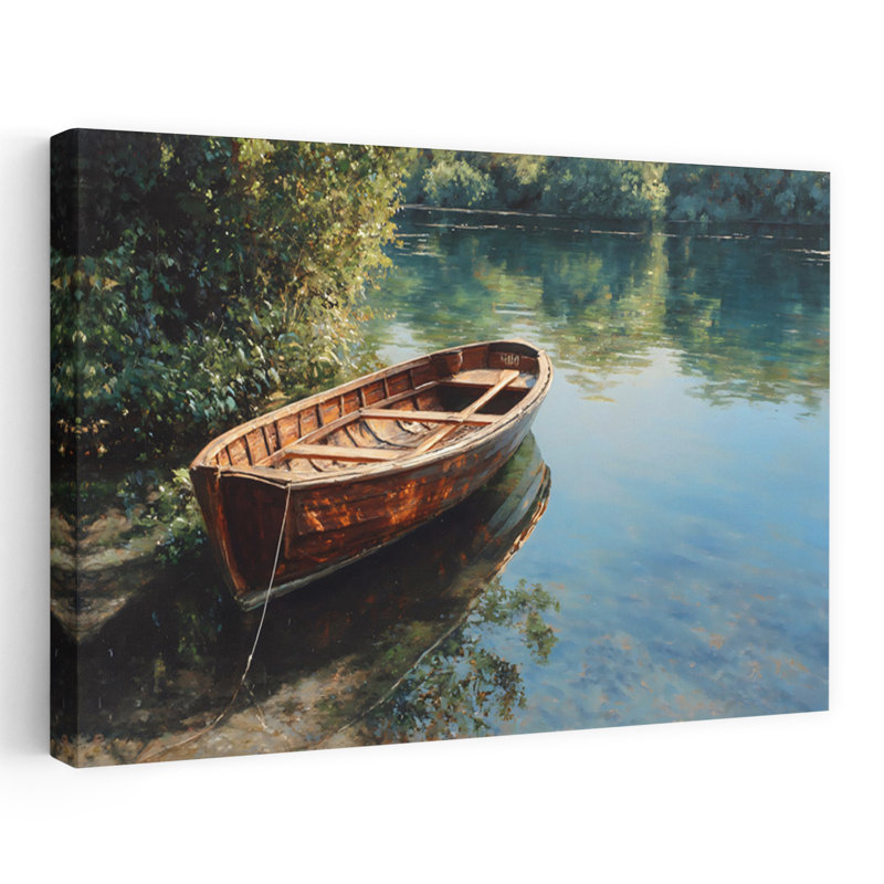 Bateau dans un ruisseau, reproduction d'art murale contemporaine, H 32 po x l 48 po