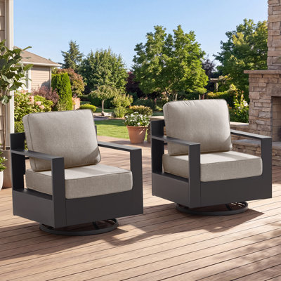 Chaises berçantes pivotantes d'extérieur modernes en aluminium 2 pièces de luxe avec coussins ultra-épais de 6 pouces pour le patio, la terrasse et la cour