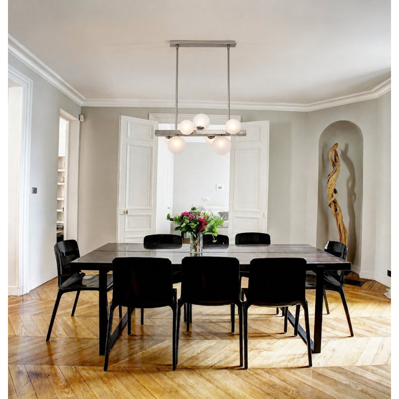 Lustre linéaire en nickel 7 lumières Chamberland, Nickel brillant