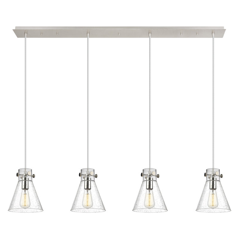 Luminaire suspendu conique à 4 lumières Amrith, Bullé, Nickel poli