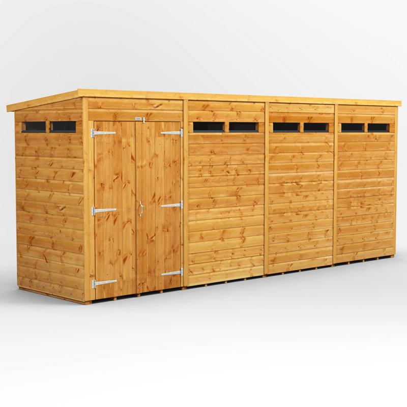 Powersheds 16 x 4ft Timber Tongue & Groove Security Pent Garden Shed, Double Doors