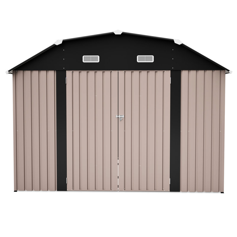 Remise de rangement extérieure en acier galvanisé brun de 1012 pi avec cadre de plancher pour une utilisation intensive, avec construction résistante aux intempéries, grande ouverture de porte, fenêtres transparentes, loquet et évents pour une chaleur efficace