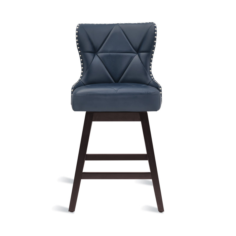 Tabouret de comptoir pivotant 26 po Arabele, Similicuir bleu marine, 1, Marron foncé