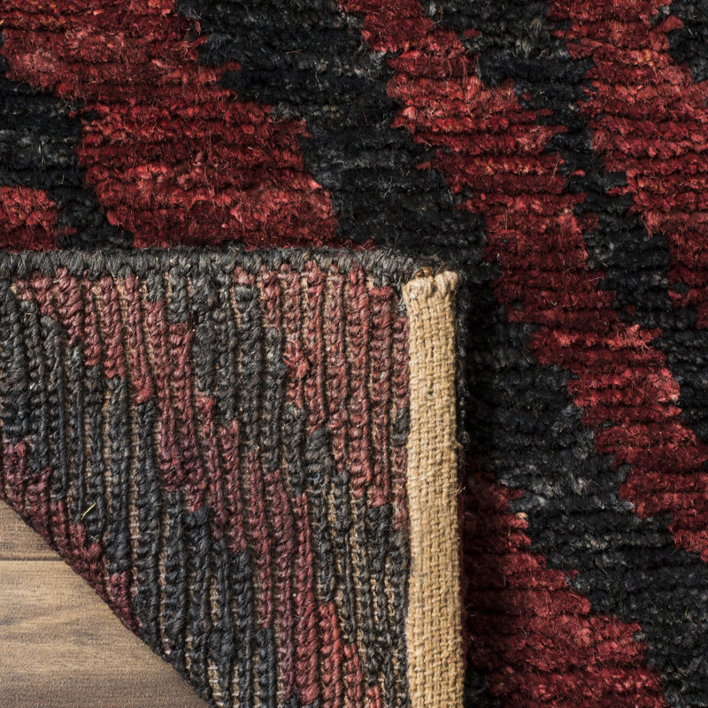 Tapis rouge / noir noué à la main Parisi, Rectangle 6 pi x 9 pi