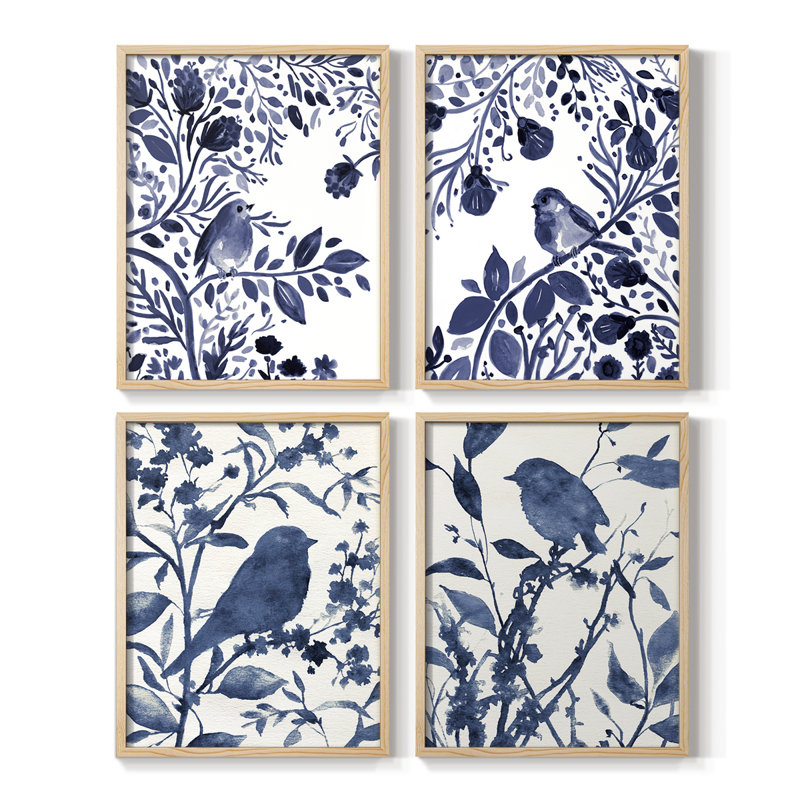 Indigo Song I Framed Print - Set of 4, 14" H x 44" W