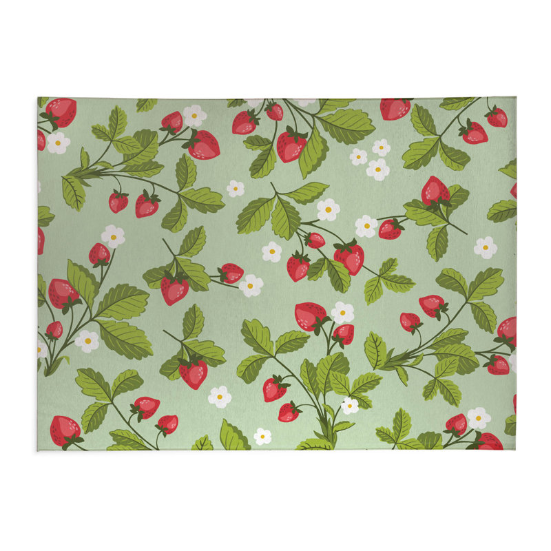 Tapis de cuisine anti-dérapant léger Strawberries, Menthe, Rectangle 4pi x 6 pi