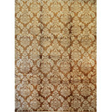 Brown Hand-Knotted Wool Baroque Floral Repeat Geometric Modern Contemporary Carpet Rug