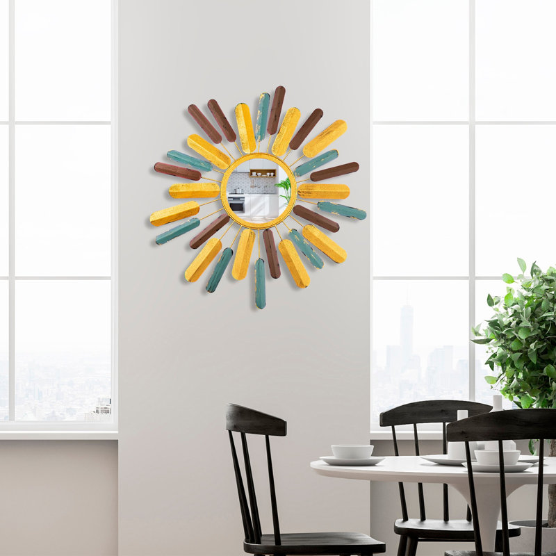 Handmade Decorative Mirror, 29.5 x 29.5 x 1.6 inches | 100% Metal Construction, Wall-Mountable Design | Unique Hand-Painted Finish, Color Variations for a Personalized Touch | Perfect for Living Room & Entryway Decor