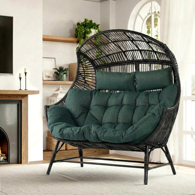 54" W Indoor And Outdoor 2 - Person PE Wicker Egg Chair With Cushions, Oversized Patio Chair For Garden Balcony Porch Backyard