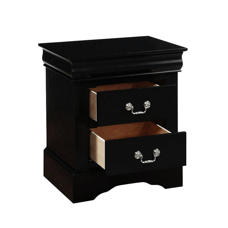 Gosford 2-Drawer Nightstand,Night Stand,End Table,Side Table 14" x 13" x 5" (Front)• Inner 11" x 12" x 4"H, Black 1