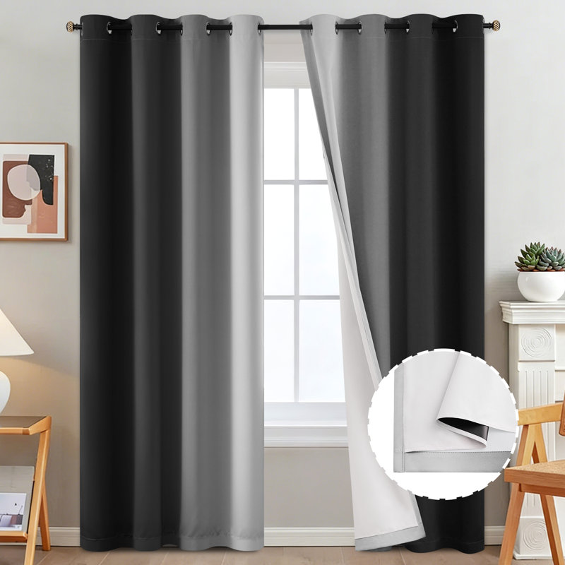 100% Blackout Thermal Insulated Ombre Curtains for Living room Bedroom - White Back, 2 Thick Layers, 2 Panels, 52" W x 84" L