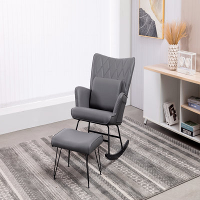Rocking Chair, Glider Chair,Rocking Accent Chair With Lumbar Pillow And Ottoman For Nursery/Living Room/Bedroom
