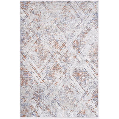 Tapis beige / géométrique de collection pour la salle à manger, la salle à manger, le bureau et la maison