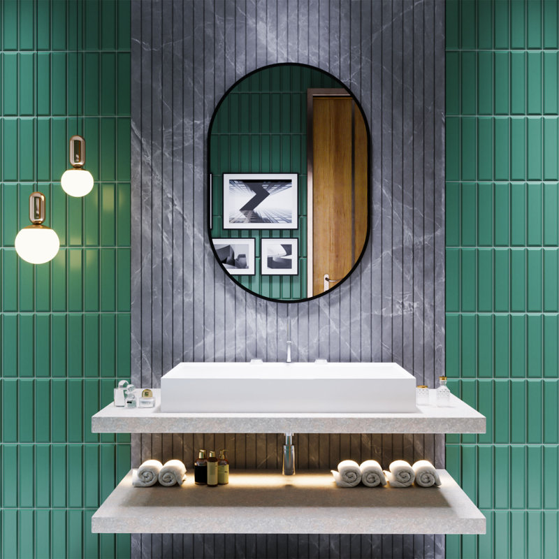 Miroir de salle de bain Alexandriah, H 24 po x l 42 po, Noir