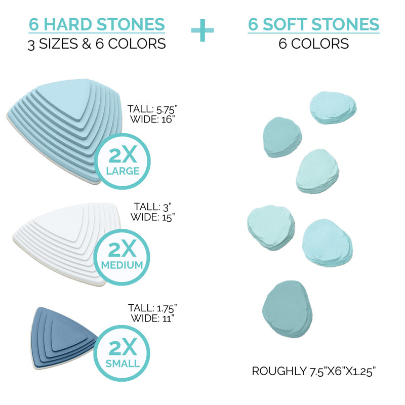 JumpOff Jo - Rocksteady Plus - Blocs améliorant l'équilibre et la coordination et pierres en mousse, jouets sensoriels pour enfants - parcours d'obstacles intérieur et extérieur, ensemble de 12 pièces - bleu Iceberg