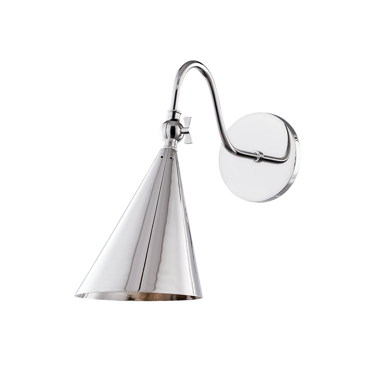 Cogan Single Light Dimmable Armed Sconce, Polished Nickel