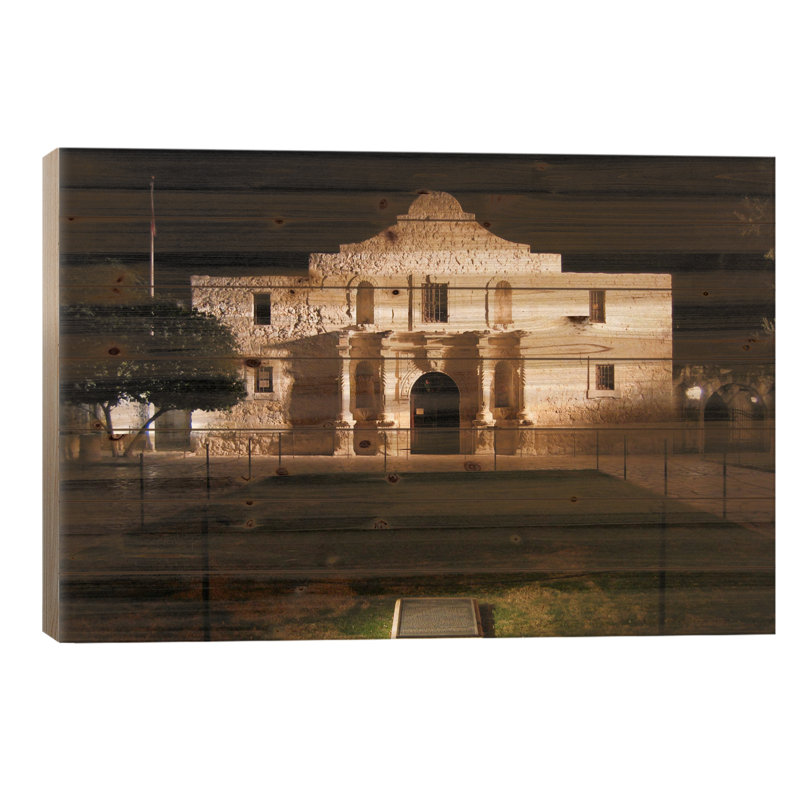 The Alamo - Photographie sans cadre sur bois, H 18 po x l 26 po x P 1,5 po