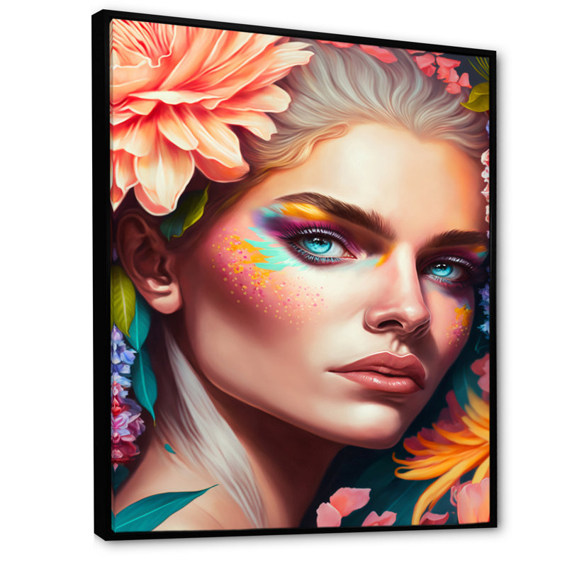 «Floral Sensual Woman Portrait VII», impression sur toile, H 20 po x l 12 po x P 1 po, Cadre flottant noir