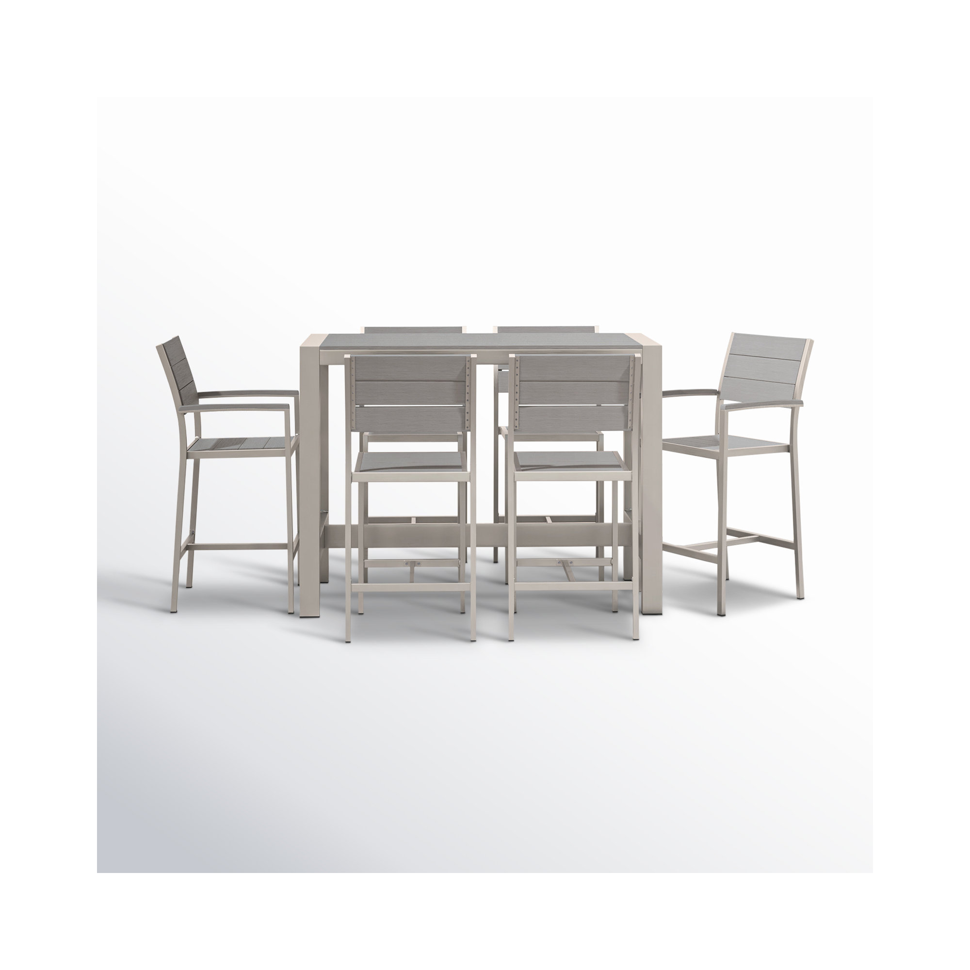 Betty Rectangular 6 - Person 59" Long Aluminum Bar Height Dining Set, Silver, Gray