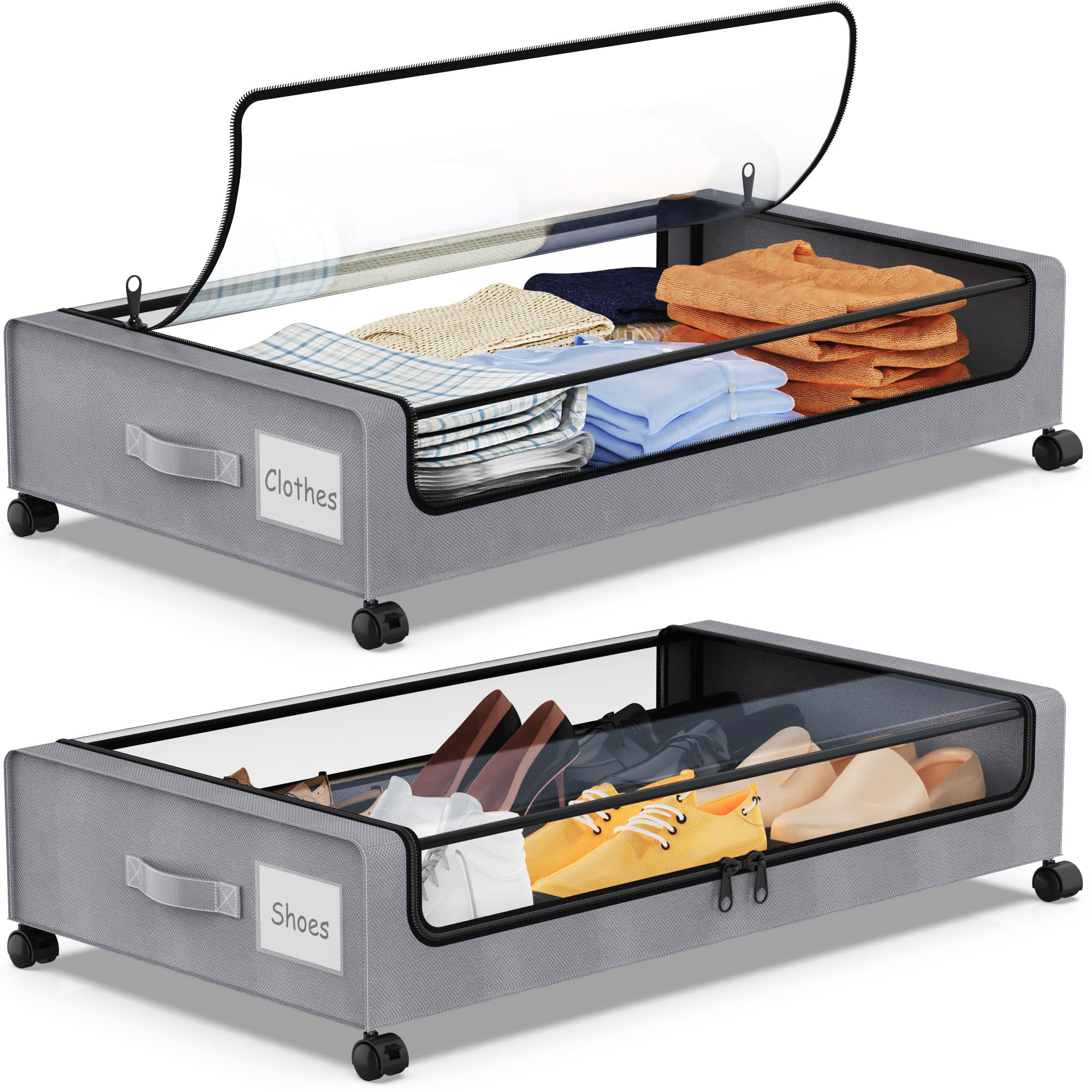 Latitude Run® Under Bed Storage With Wheels, 2-Pack Under The Bed ...