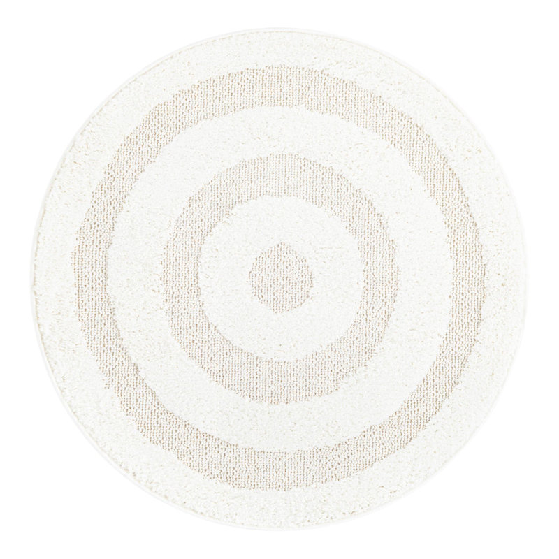 Tapis ivoire en polyester tissé à la machine Reike, Rond 3 pi 3 po