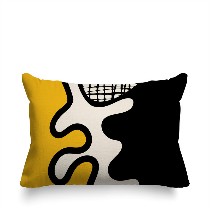 Oreiller rectangulaire réversible intérieur / extérieur Vido, Jaune / noir / blanc cassé, H 14 po x l 20 po