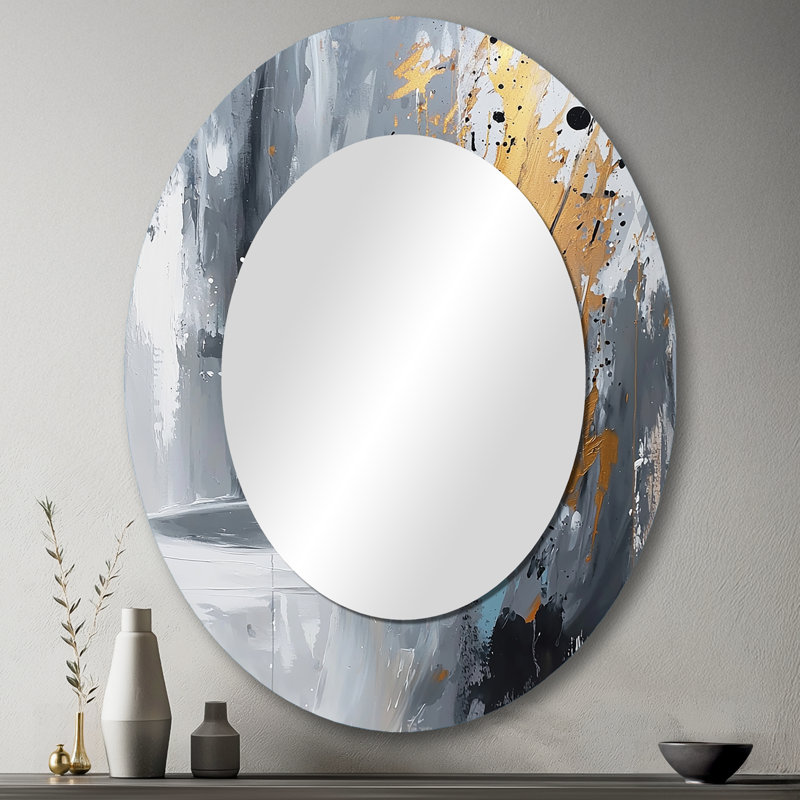 Gold Cheetahs Quick Call Accented With Grey II - Large Oval Wall Mirror On Metal, 43" x 33"
