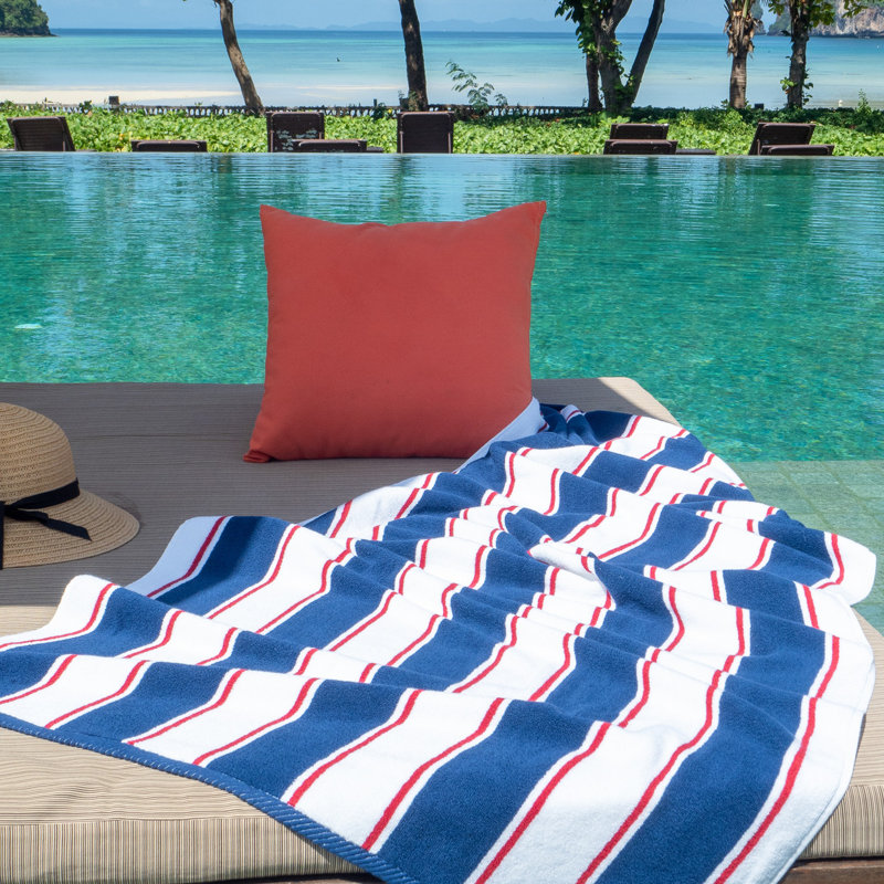 Serviette de plage 100% coton Aston & Arden, Marine / Rouge