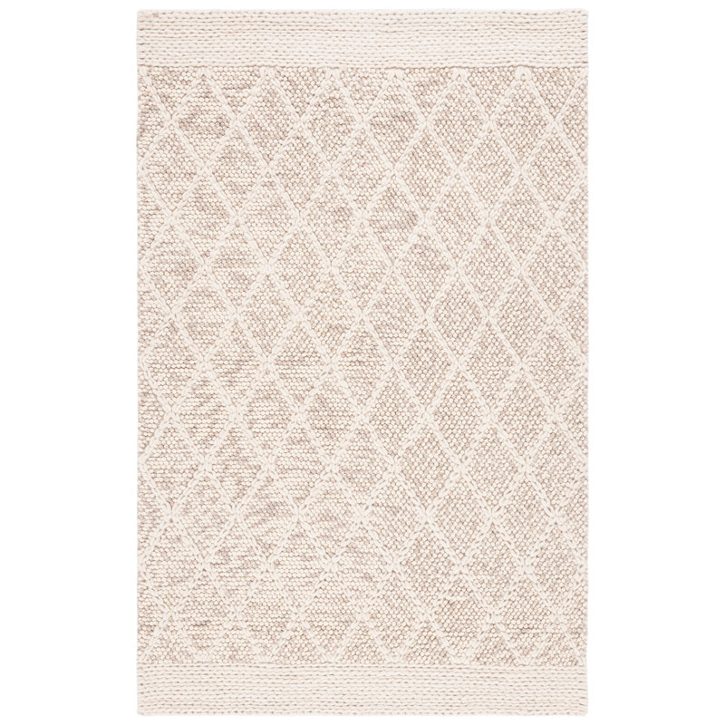 Sholley Hand Woven Wool/Pet Wool/Cotton Geometric Rug in Brown/Ivory, Rectangle 6' x 9'