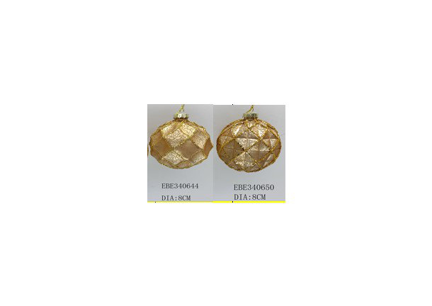 Geometric Glittered Mercury Glass Ball Christmas Ornaments - 3" (80Mm) - Gold - 4Ct