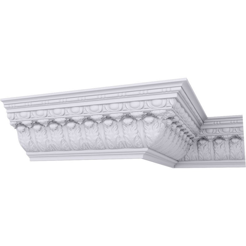 Endurathane Acanthus Leaf with Bead & Barrel Crown Moulding, 8 1/4"H x 8"P x 11 1/2"F x 94 1/2"L, Factory Primed