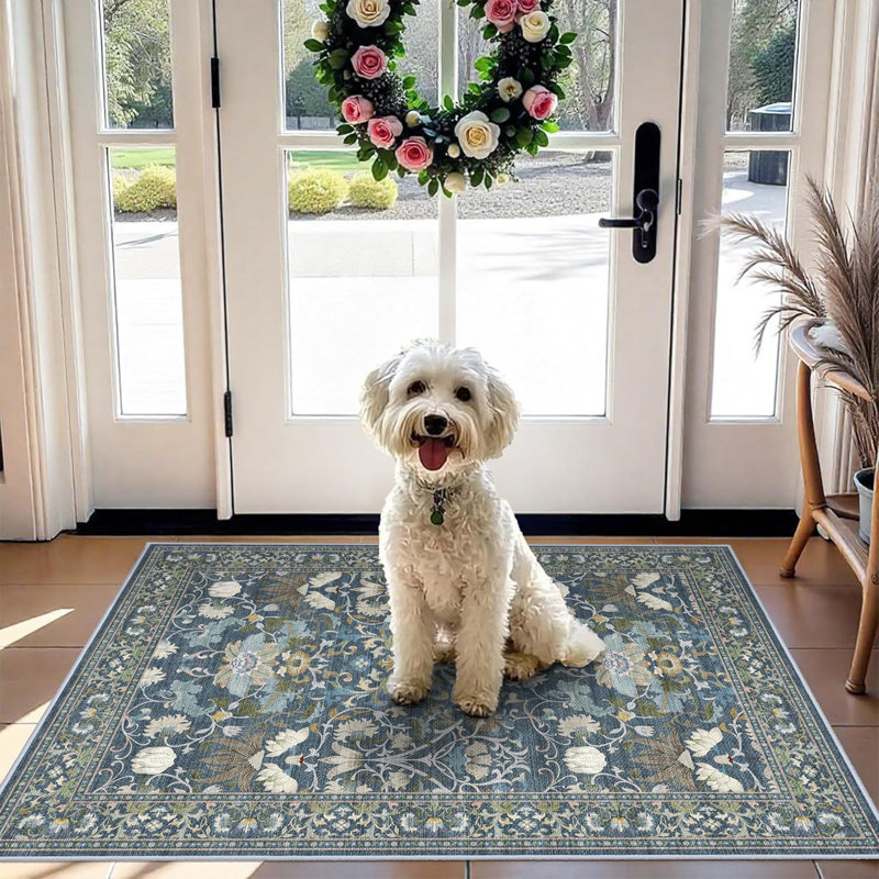 Washable Hallway Rug: Vintage Kitchen Rugs with Non-Slip Backing Low Pile Water Resistant Carpet for Living Room Bedroom Soft Floor Mat for Bathroom Laudry Dining Room