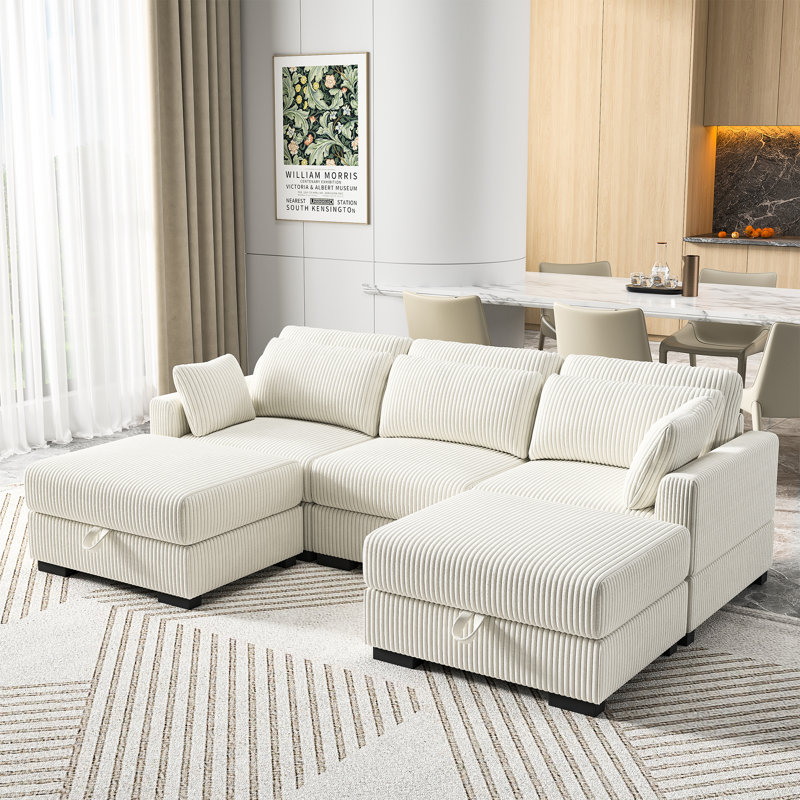Canapé modulaire en velours côtelé 5 pièces, Velours côtelé beige Nahshon