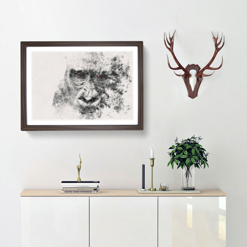 Gorilla with Brown Eyes - Picture Frame Painting Print, 45cm H x 63cm W x 2cm D, Walnut Framed