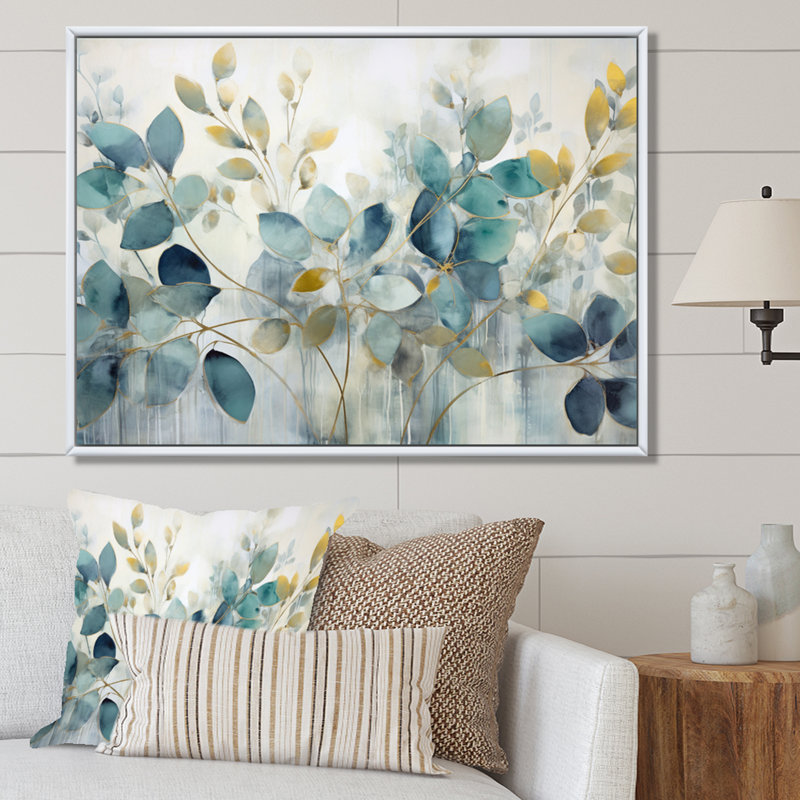 «Blue Botanical Rhythms II - Abstract Botanicals», art mural sur toile, H 34 po x l 44 po, Reproduction avec cadre flottant