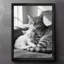 Reproduction d'art encadré noir avec chats rétro blottis ensemble dans une ambiance chaleureuse-657666937