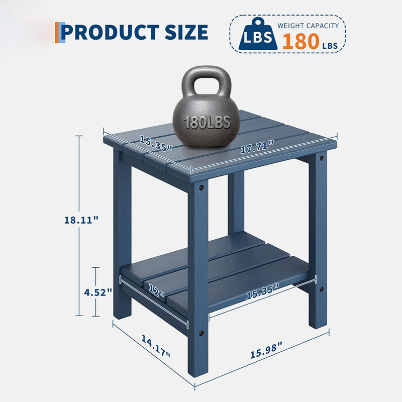 Set of 2 Outdoor 2-Tier HDPE Side Tables, 18 in All-Weather Patio End Tables for Pool, Deck, Backyard, or Indoor Use, Blue