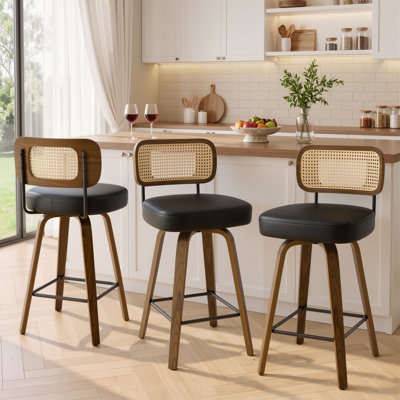 Adianey Swivel Upholstered Rattan Back Counter Bar Stool