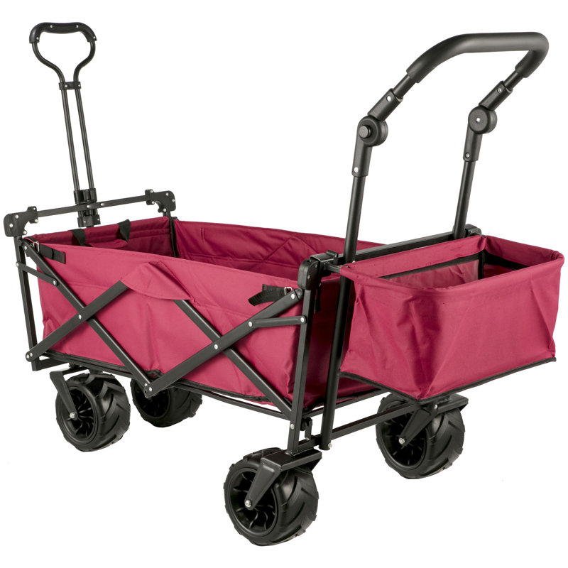 Chariot utilitaire de jardin pliable avec roues, très grand chariot pliant avec auvent amovible et rangement arrière, parfait pour le camping, l'épicerie, le magasinage (rouge) | Idée de cadeau